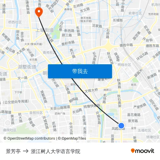 景芳亭 to 浙江树人大学语言学院 map