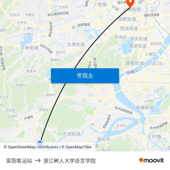 富阳客运站 to 浙江树人大学语言学院 map