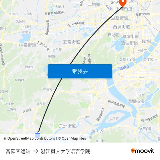 富阳客运站 to 浙江树人大学语言学院 map