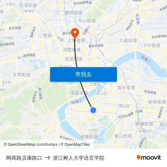 网商路滨康路口 to 浙江树人大学语言学院 map