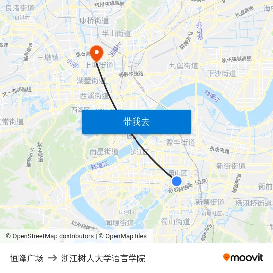 恒隆广场 to 浙江树人大学语言学院 map