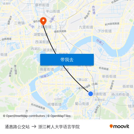 通惠路公交站 to 浙江树人大学语言学院 map