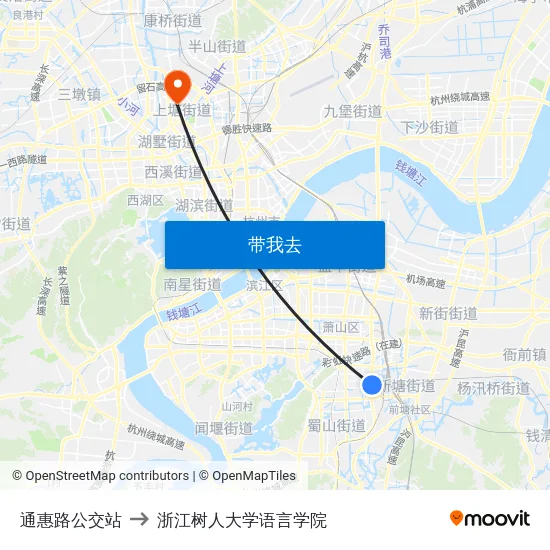 通惠路公交站 to 浙江树人大学语言学院 map