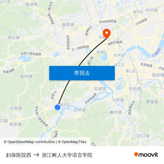 妇保医院西 to 浙江树人大学语言学院 map