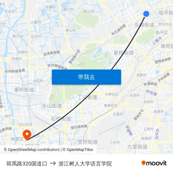 荷禹路320国道口 to 浙江树人大学语言学院 map