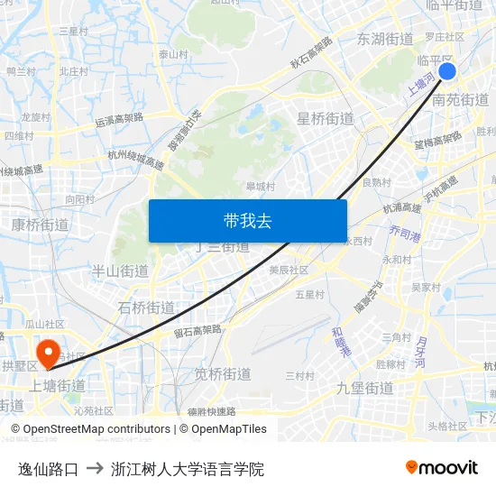 逸仙路口 to 浙江树人大学语言学院 map