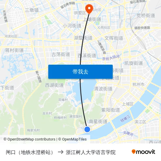 闸口（地铁水澄桥站） to 浙江树人大学语言学院 map
