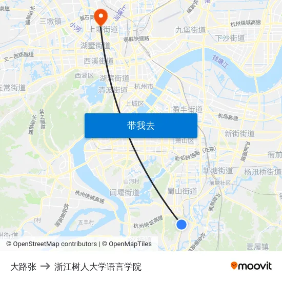 大路张 to 浙江树人大学语言学院 map