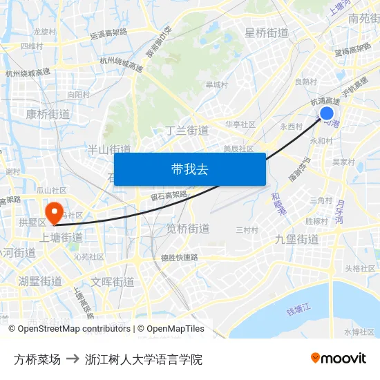方桥菜场 to 浙江树人大学语言学院 map