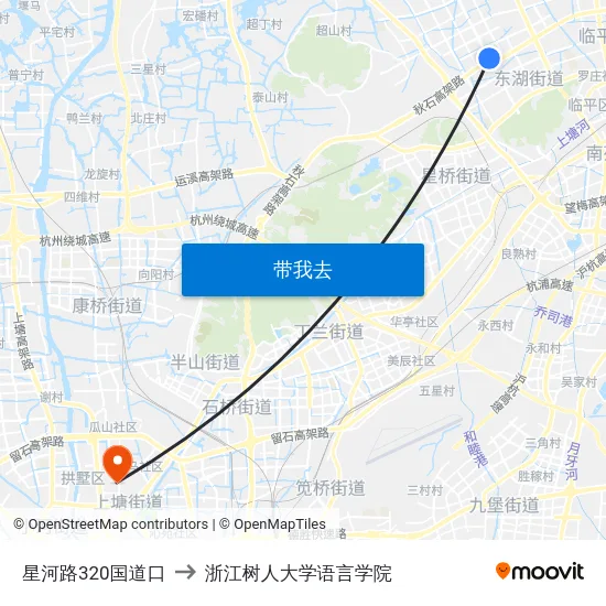 星河路320国道口 to 浙江树人大学语言学院 map