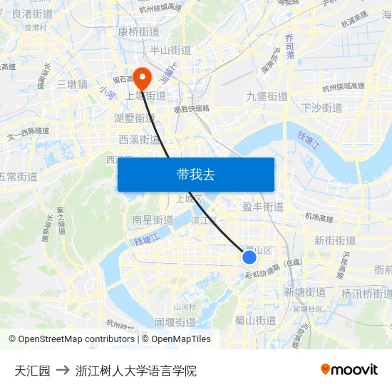 天汇园 to 浙江树人大学语言学院 map