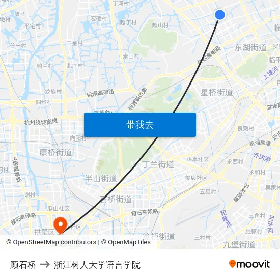 顾石桥 to 浙江树人大学语言学院 map