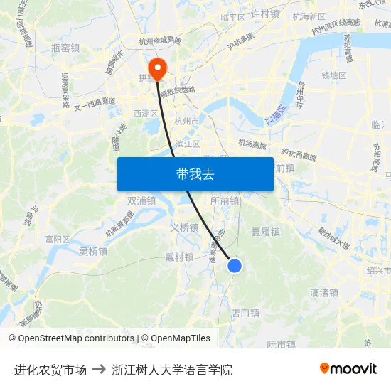 进化农贸市场 to 浙江树人大学语言学院 map