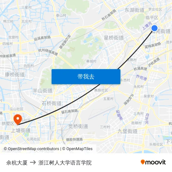 余杭大厦 to 浙江树人大学语言学院 map
