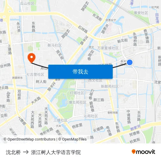 沈北桥 to 浙江树人大学语言学院 map