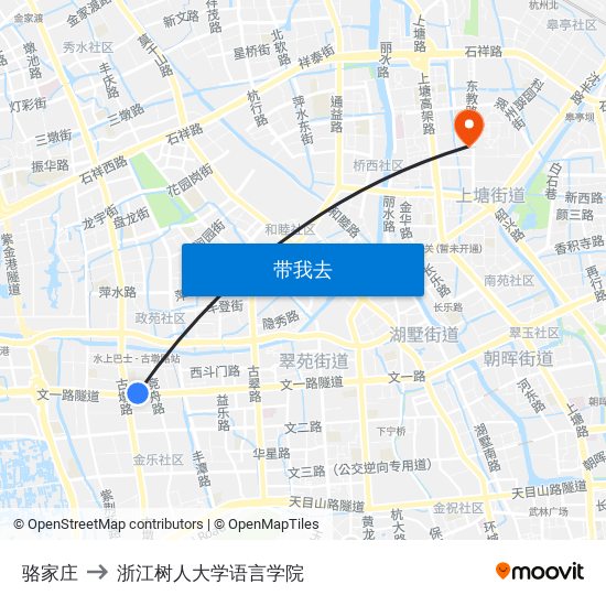 骆家庄 to 浙江树人大学语言学院 map