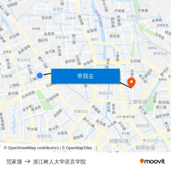范家塘 to 浙江树人大学语言学院 map