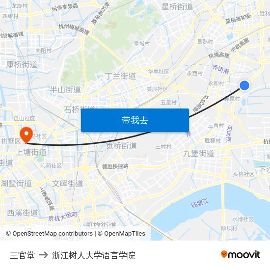 三官堂 to 浙江树人大学语言学院 map