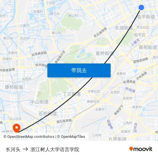 长河头 to 浙江树人大学语言学院 map