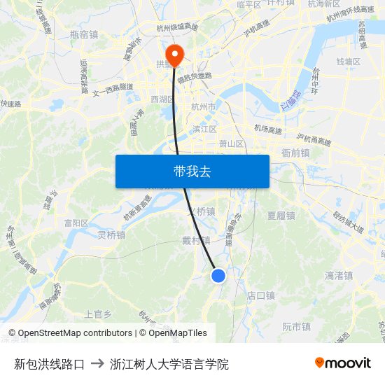新包洪线路口 to 浙江树人大学语言学院 map