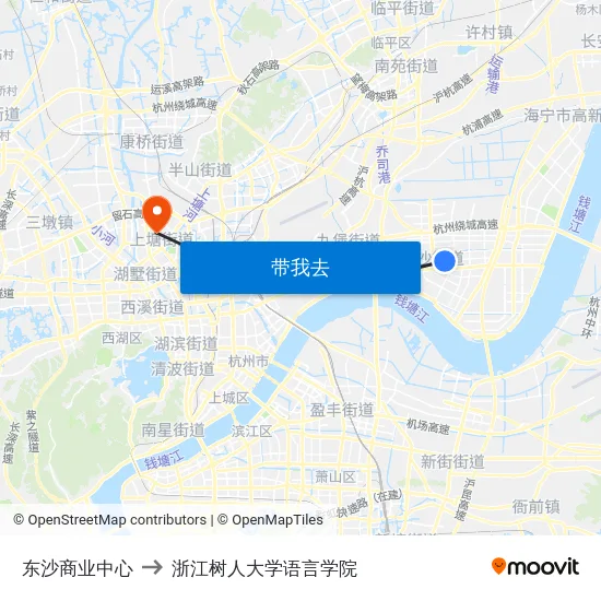 东沙商业中心 to 浙江树人大学语言学院 map