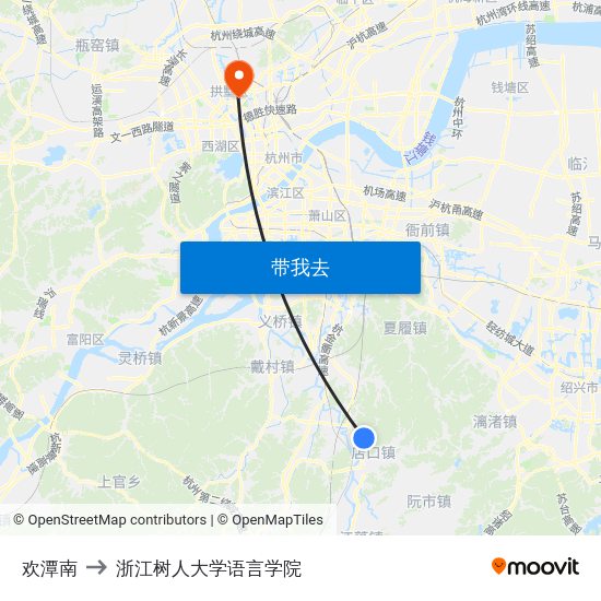 欢潭南 to 浙江树人大学语言学院 map