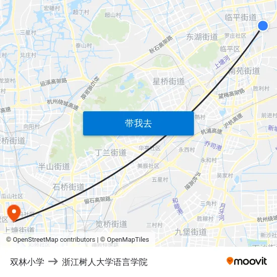 双林小学 to 浙江树人大学语言学院 map