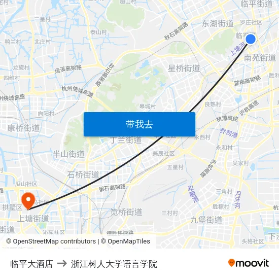 临平大酒店 to 浙江树人大学语言学院 map