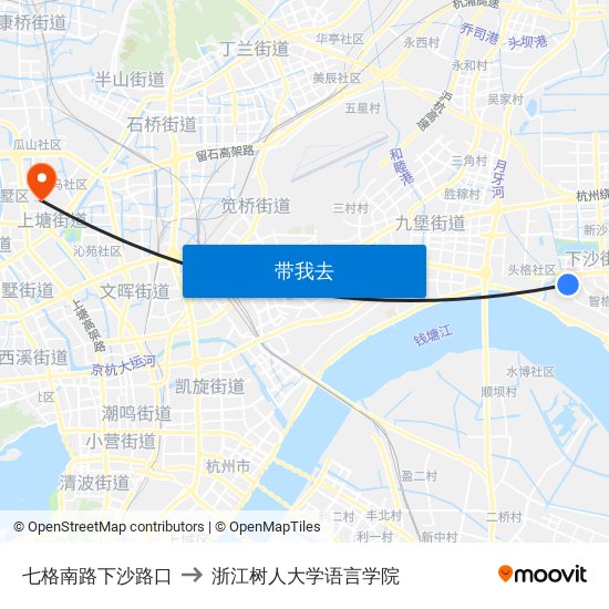 七格南路下沙路口 to 浙江树人大学语言学院 map