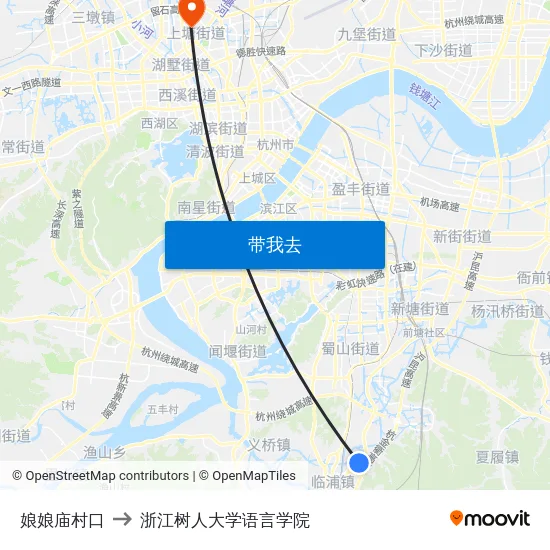 娘娘庙村口 to 浙江树人大学语言学院 map