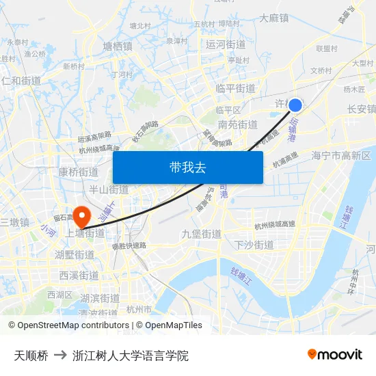 天顺桥 to 浙江树人大学语言学院 map