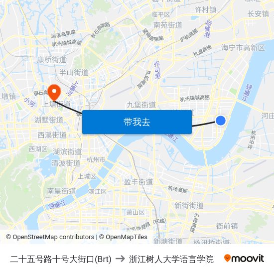 二十五号路十号大街口(Brt) to 浙江树人大学语言学院 map