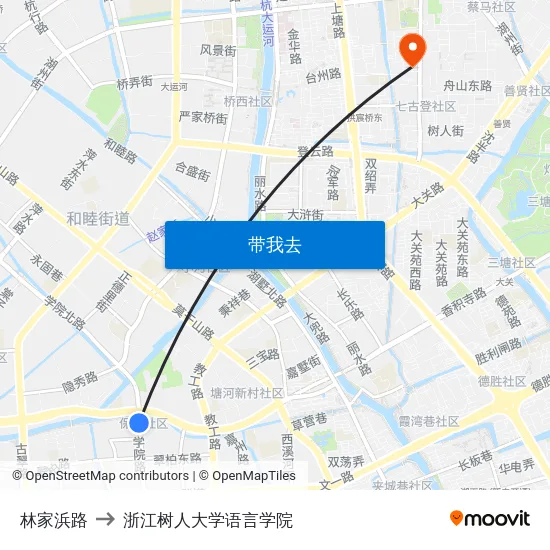 林家浜路 to 浙江树人大学语言学院 map