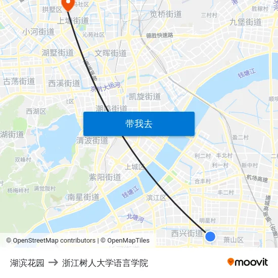 湖滨花园 to 浙江树人大学语言学院 map