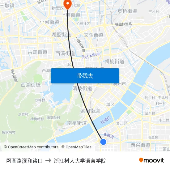 网商路滨和路口 to 浙江树人大学语言学院 map