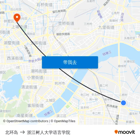 北环岛 to 浙江树人大学语言学院 map