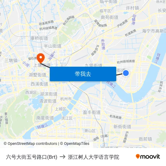 六号大街五号路口(Brt) to 浙江树人大学语言学院 map