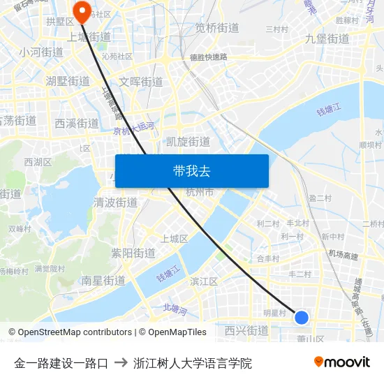金一路建设一路口 to 浙江树人大学语言学院 map