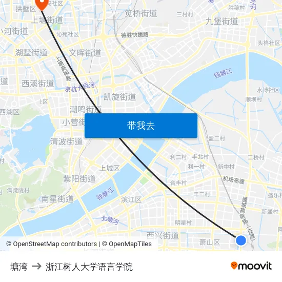 塘湾 to 浙江树人大学语言学院 map