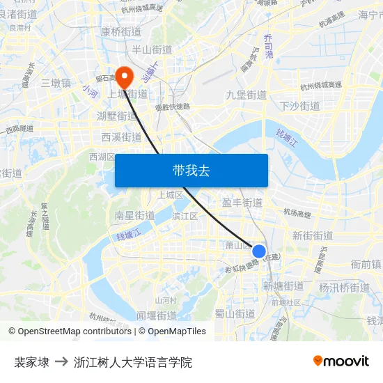 裴家埭 to 浙江树人大学语言学院 map