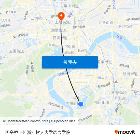 四亭桥 to 浙江树人大学语言学院 map