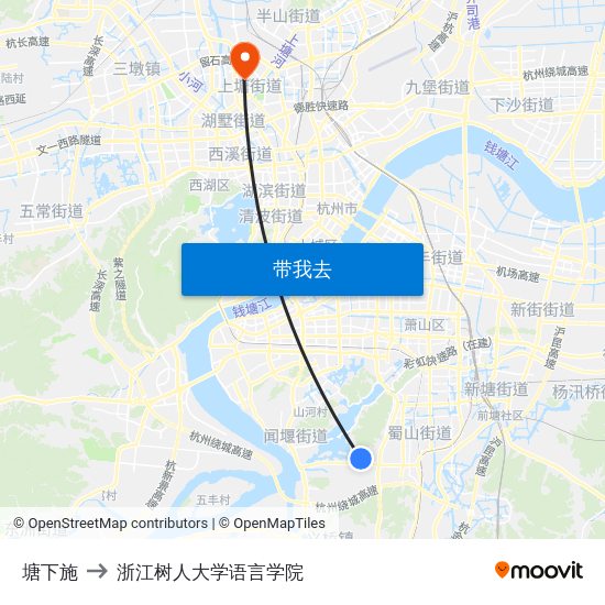 塘下施 to 浙江树人大学语言学院 map