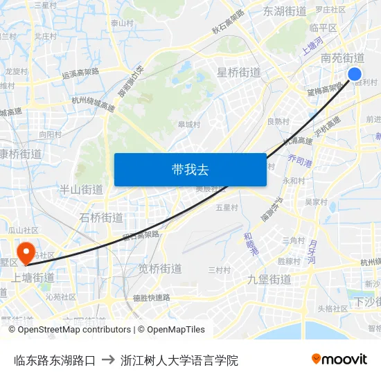 临东路东湖路口 to 浙江树人大学语言学院 map