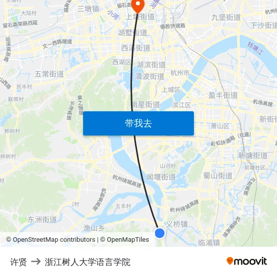 许贤 to 浙江树人大学语言学院 map