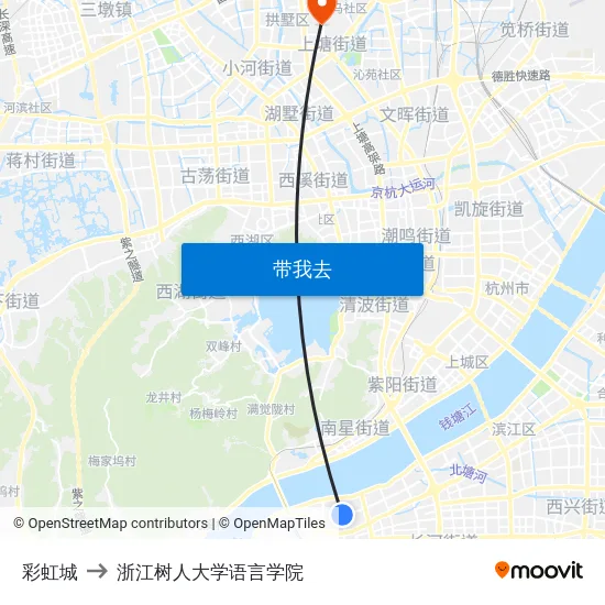 彩虹城 to 浙江树人大学语言学院 map