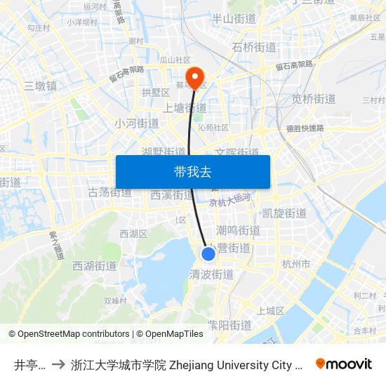 井亭桥 to 浙江大学城市学院 Zhejiang University City College map