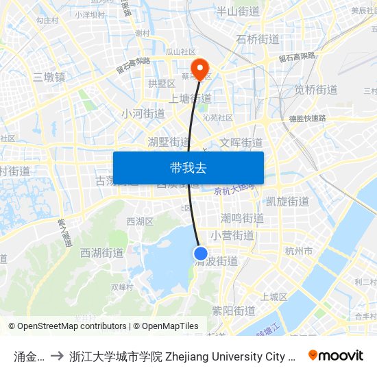 涌金门 to 浙江大学城市学院 Zhejiang University City College map