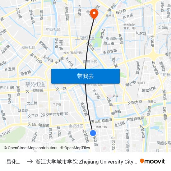 昌化新村 to 浙江大学城市学院 Zhejiang University City College map