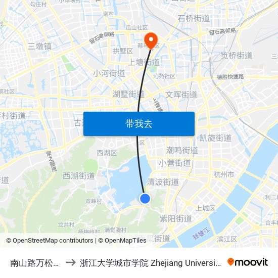 南山路万松岭路口 to 浙江大学城市学院 Zhejiang University City College map