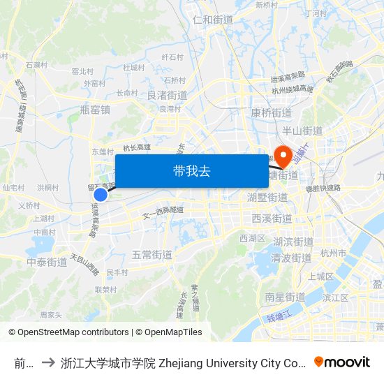 前庙 to 浙江大学城市学院 Zhejiang University City College map